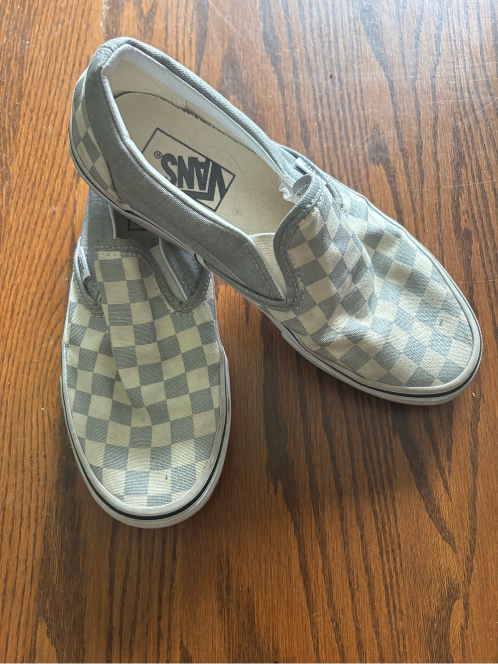 4 for $25- Vans Classic Slip-On Checkerboard Sneakers - Light Grey/Silver/White